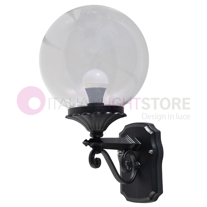 PANAMA Lampada a Parete Applique da Esterno ANTRACITE con sfera globo policarbonato d.25 TRASPARENTE