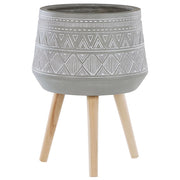 Supporto per piante in magnesio grigio chiaro Base rotonda in legno massello Boho Fioriera alta per vasi