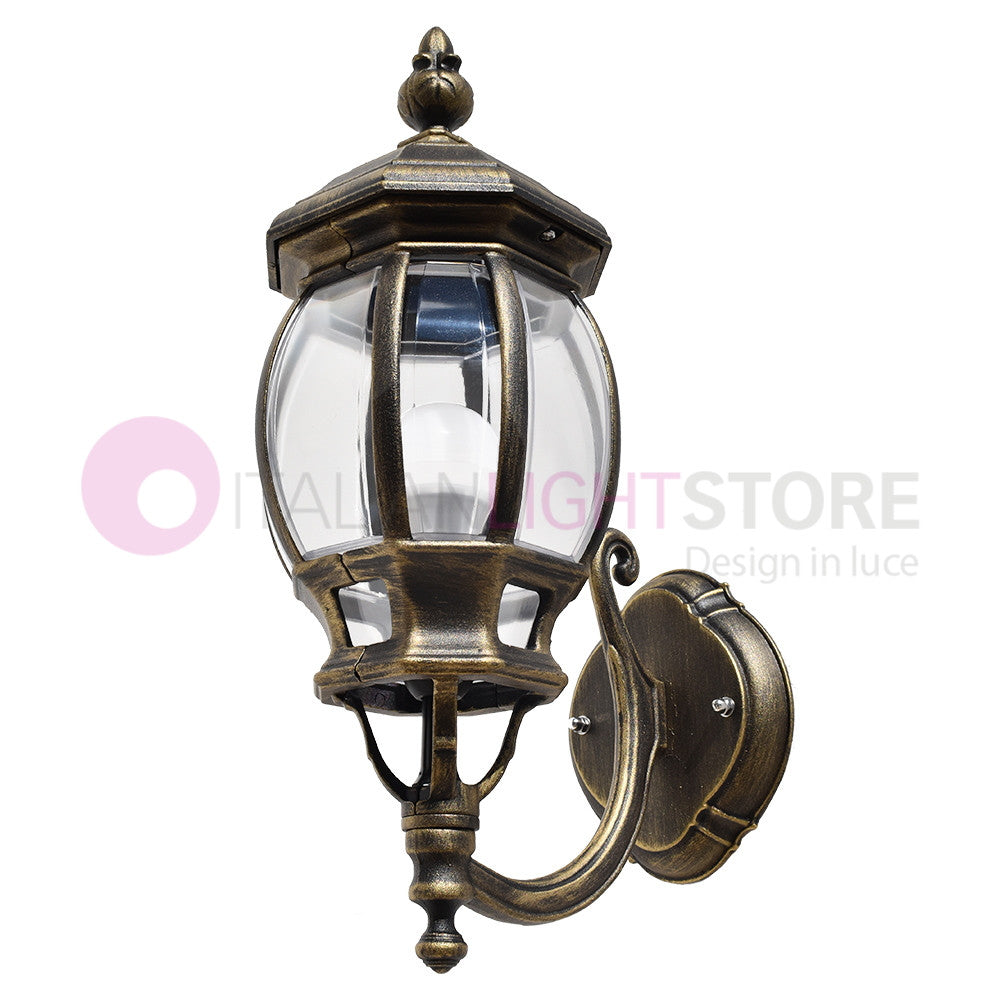 ENEA Lanterna a Parete in Alluminio Lampada per Esterno Classica NERO-ORO GARDENLIGHT