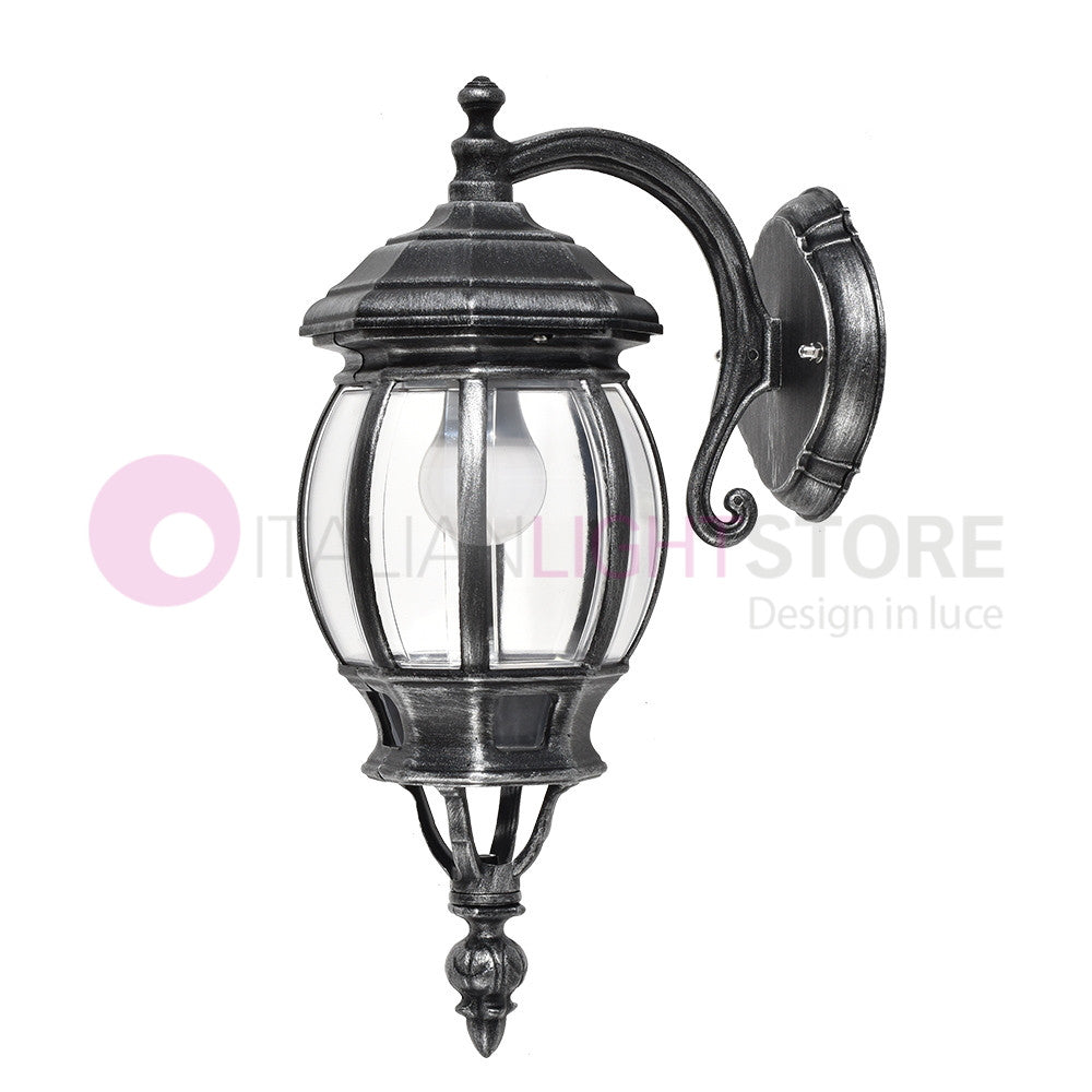 ENEA Applique Lanterna a Parete in Alluminio per Esterno Classica NERO-ARGENTO GARDENLIGHT