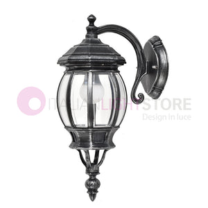 ENEA Applique Lanterna a Parete in Alluminio per Esterno Classica NERO-ARGENTO GARDENLIGHT