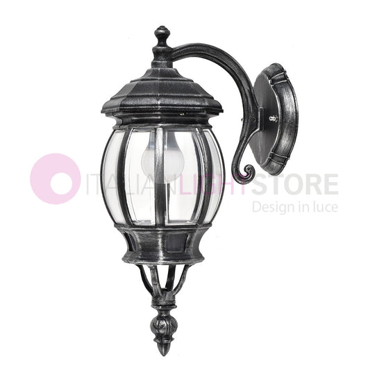 ENEA Applique Lanterna a Parete in Alluminio per Esterno Classica NERO-ARGENTO GARDENLIGHT