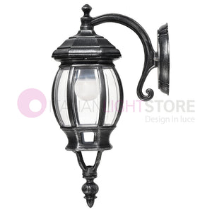 ENEA Applique Lanterna a Parete in Alluminio per Esterno Classica NERO-ARGENTO GARDENLIGHT