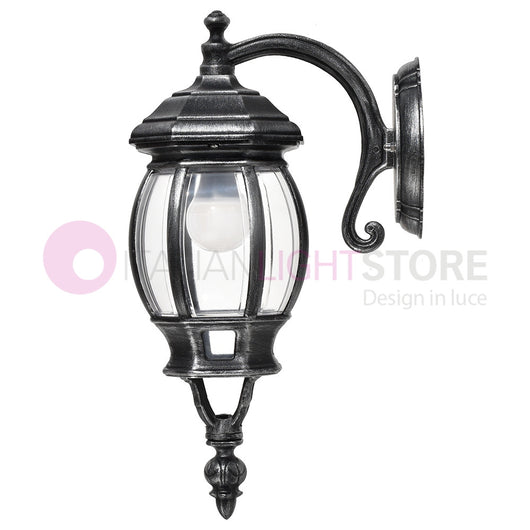 ENEA Applique Lanterna a Parete in Alluminio per Esterno Classica NERO-ARGENTO GARDENLIGHT