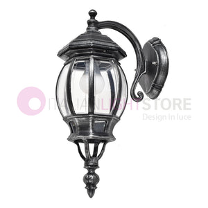 ENEA Applique Lanterna a Parete in Alluminio per Esterno Classica NERO-ARGENTO GARDENLIGHT