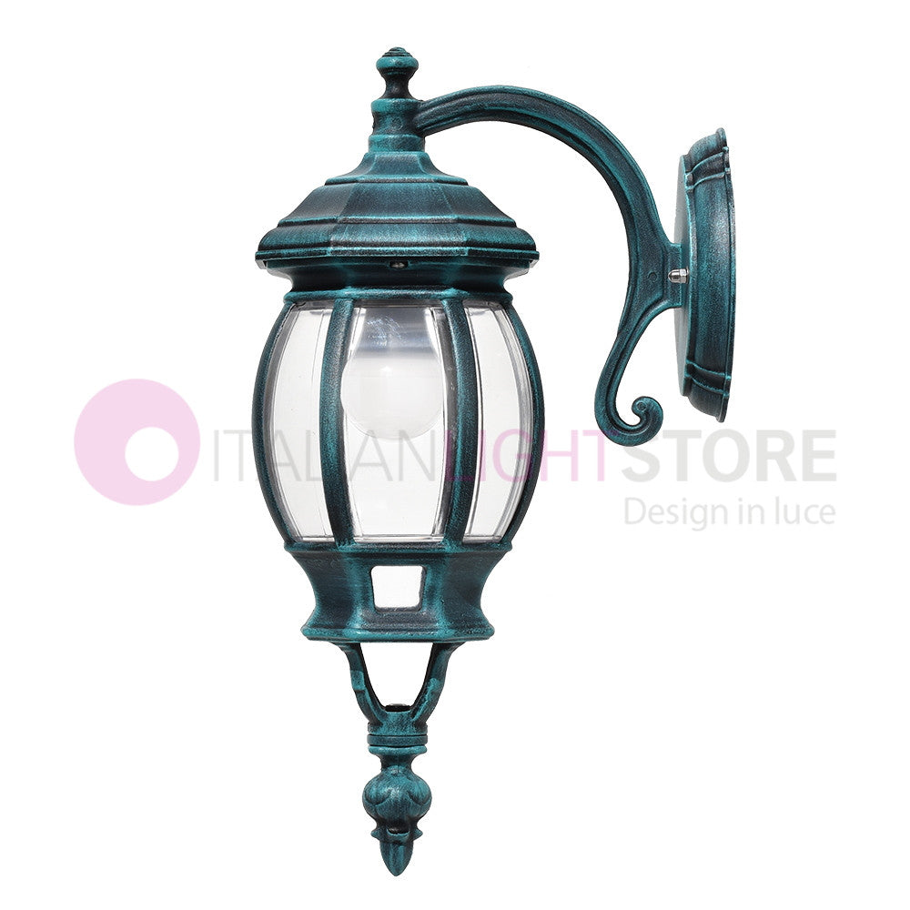 ENEA Applique Lanterna a Parete in Alluminio per Esterno Classica NERO-VERDE GARDENLIGHT