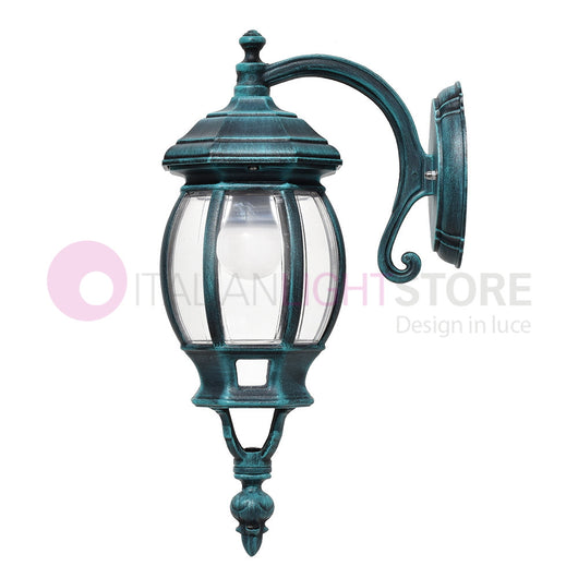 ENEA Applique Lanterna a Parete in Alluminio per Esterno Classica NERO-VERDE GARDENLIGHT