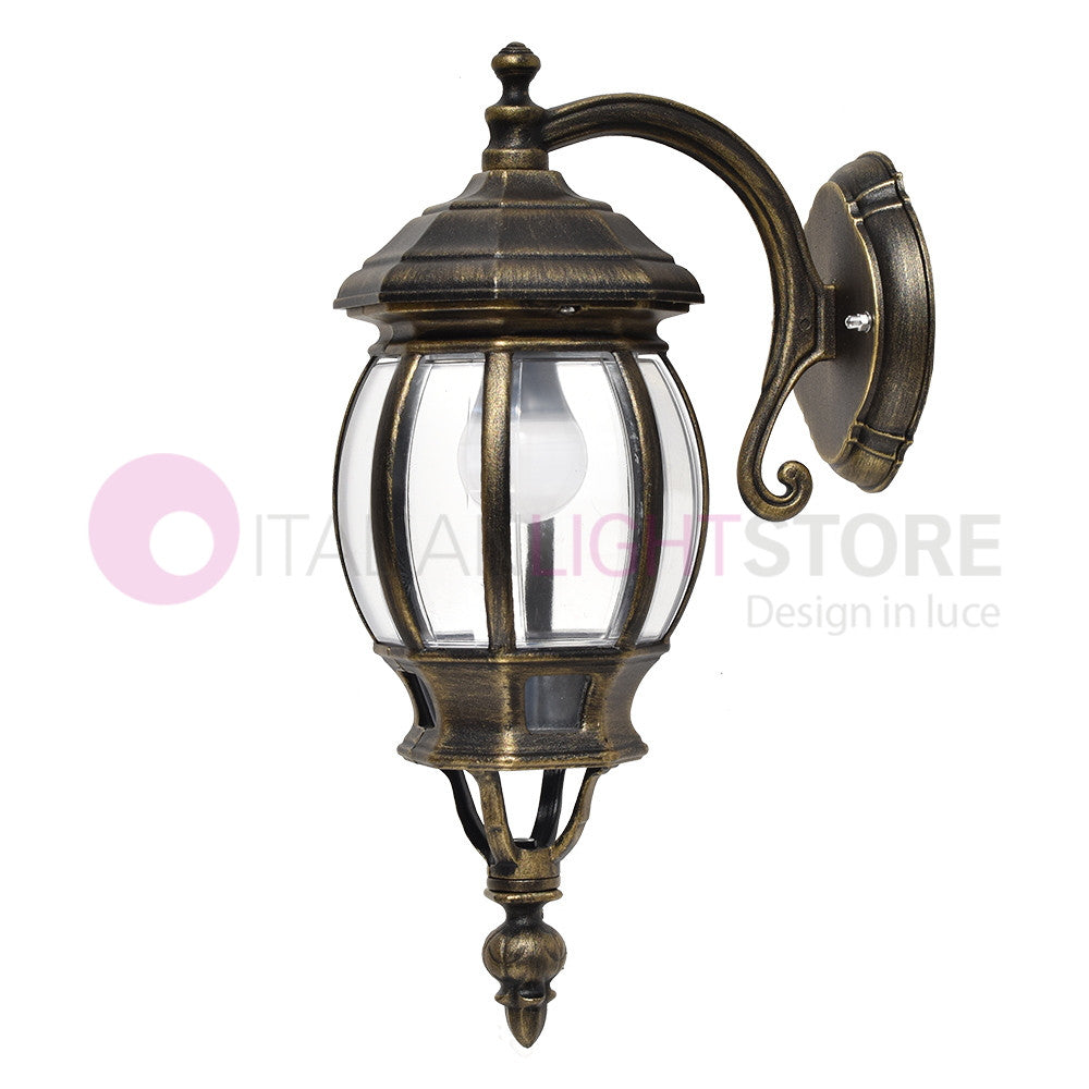 ENEA Applique Lanterna a Parete in Alluminio per Esterno Classica NERO-ORO GARDENLIGHT