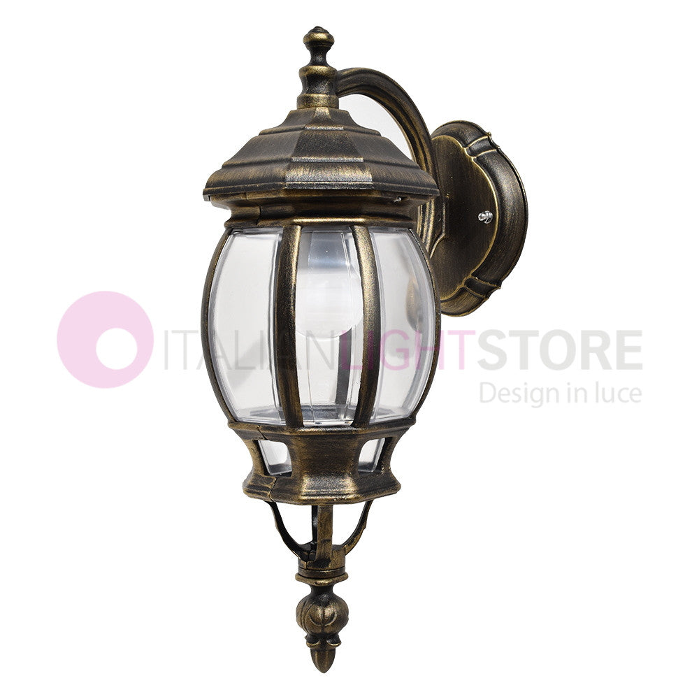 ENEA Applique Lanterna a Parete in Alluminio per Esterno Classica NERO-ORO GARDENLIGHT