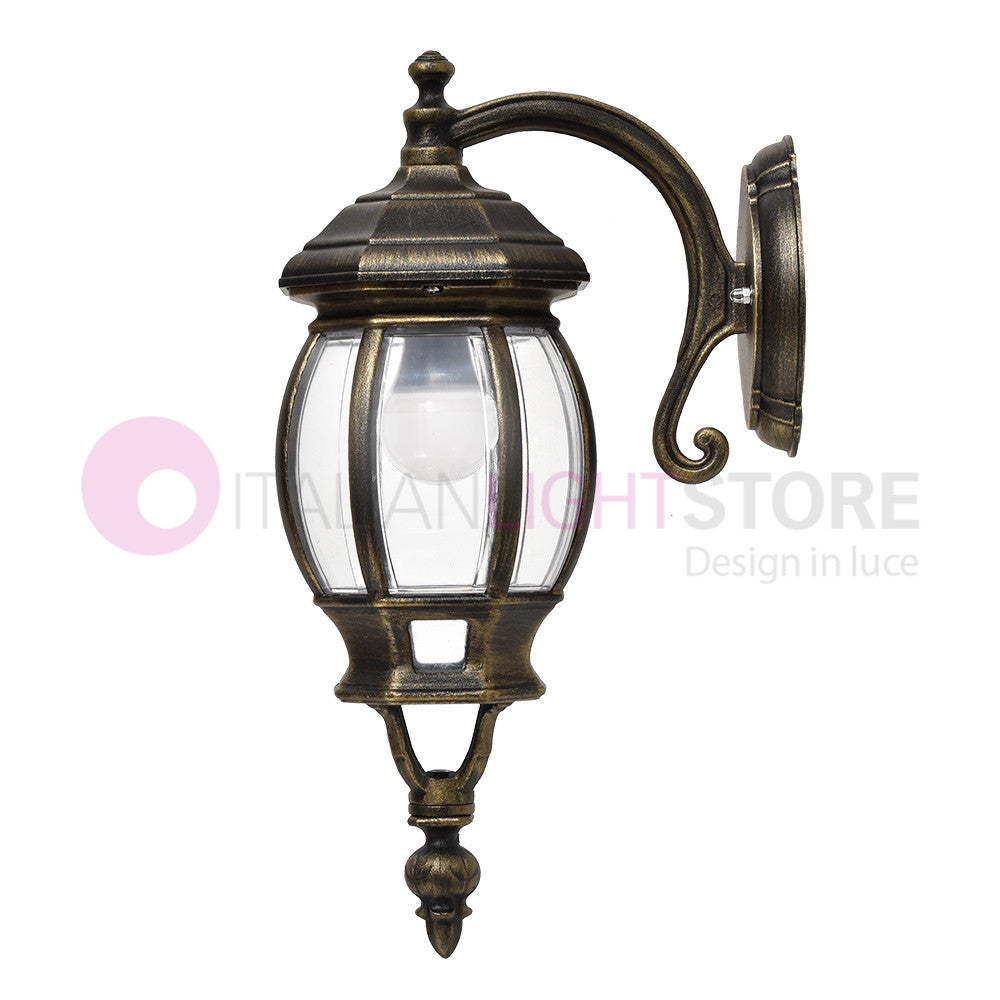 ENEA Applique Lanterna a Parete in Alluminio per Esterno Classica NERO-ORO GARDENLIGHT