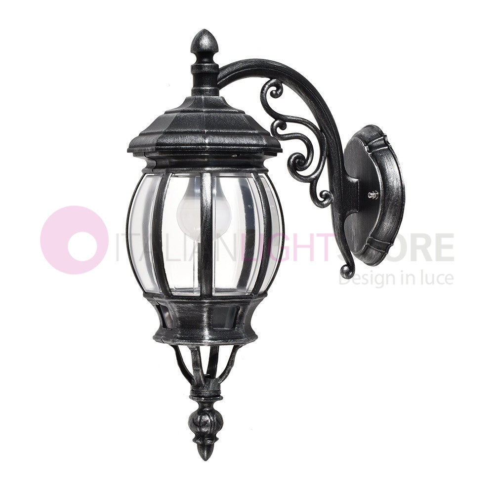ENEA Applique Lanterna a Parete in Alluminio Applique per Esterno Classica NERO-ARGENTO GARDENLIGHT