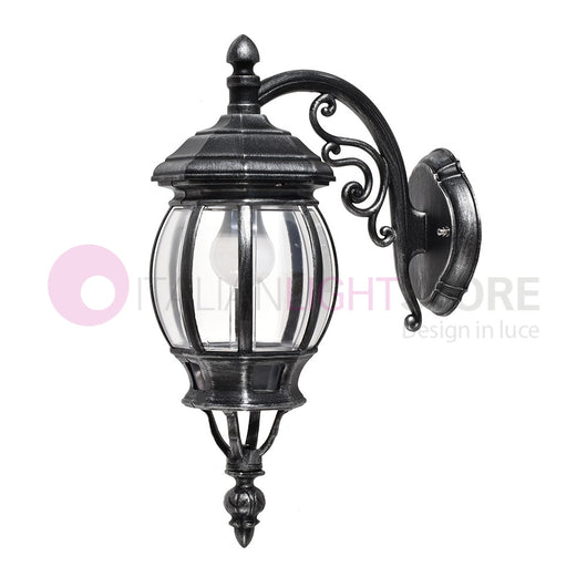 ENEA Applique Lanterna a Parete in Alluminio Applique per Esterno Classica NERO-ARGENTO GARDENLIGHT