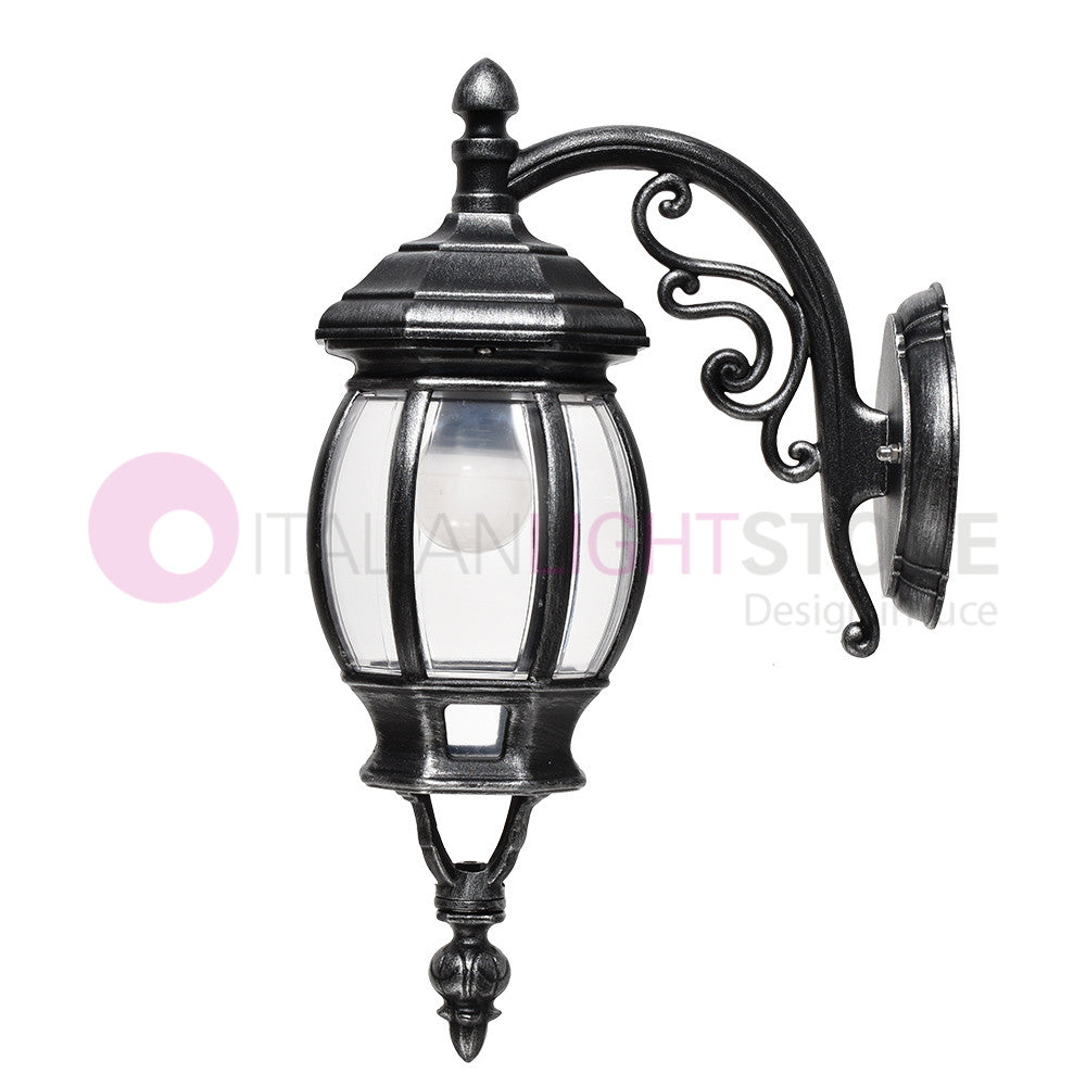 ENEA Applique Lanterna a Parete in Alluminio Applique per Esterno Classica NERO-ARGENTO GARDENLIGHT