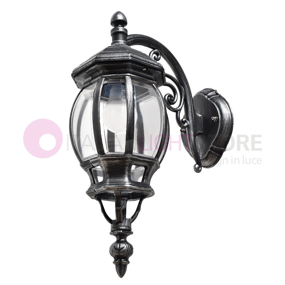 ENEA Applique Lanterna a Parete in Alluminio Applique per Esterno Classica NERO-ARGENTO GARDENLIGHT