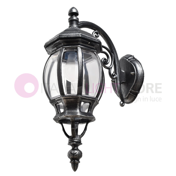 ENEA Applique Lanterna a Parete in Alluminio Applique per Esterno Classica NERO-ARGENTO GARDENLIGHT