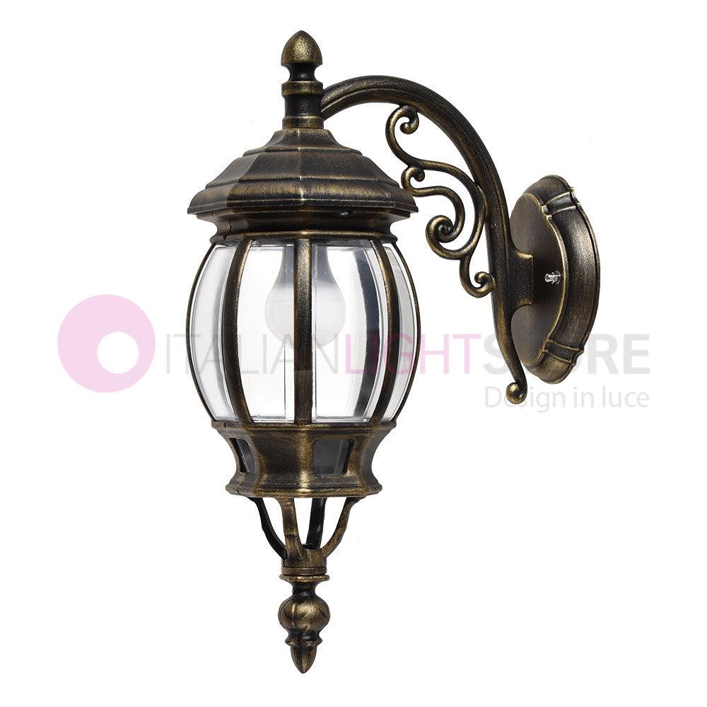 ENEA Applique Lanterna a Parete in Alluminio Applique per Esterno Classica NERO-ORO GARDENLIGHT