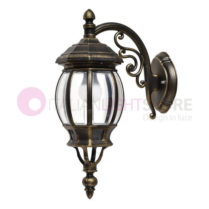 ENEA Applique Lanterna a Parete in Alluminio Applique per Esterno Classica NERO-ORO GARDENLIGHT