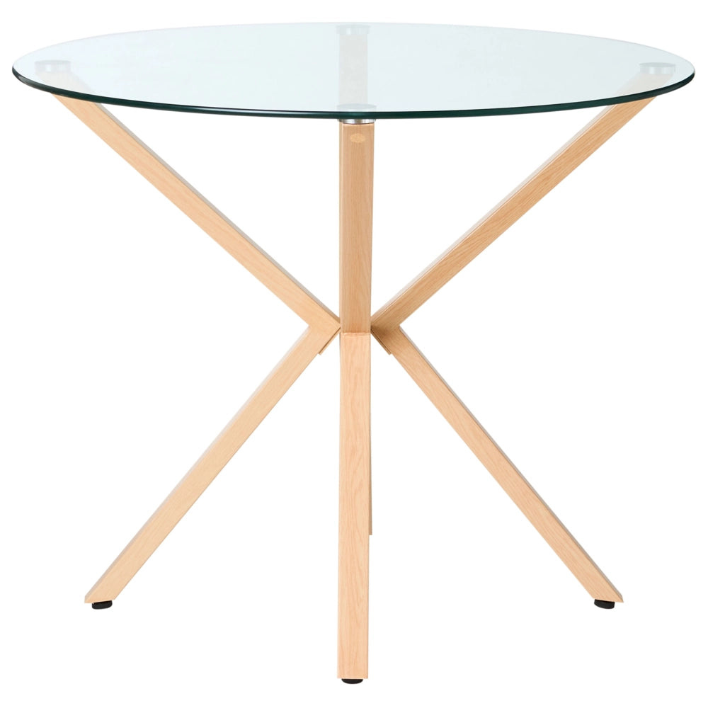 Tavolo da pranzo rotondo piano in vetro temperato legno chiaro ø 90 cm scandinavo