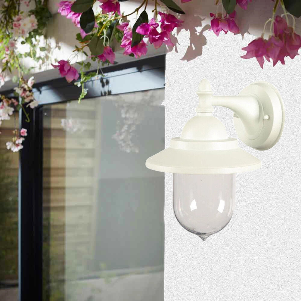LAMPADA DA PARETE E27 PER ESTERNO IP44 BIANCA APPLIQUE A LANTERNA IN ALLUMINIO E PVC IDEALE PER GIARDINI TERRAZZI E INGRESSI
