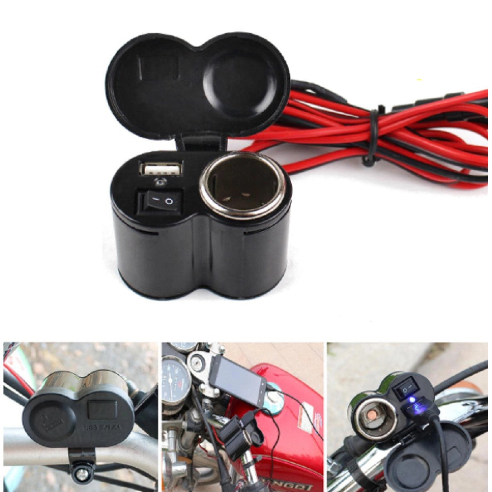 Trade Shop - Spina Accendino Caricabatteria Per Moto Cellulare Porte Usb Accendisigari Q-a47 -