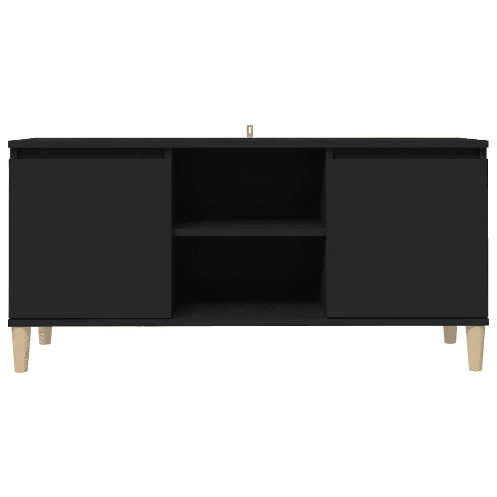 Comodino con Gambe in Legno Massello Nero 103,5x30x50 cm