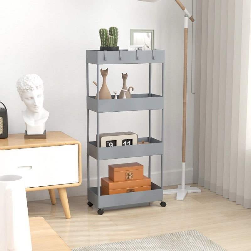 CARRELLO a 4 ripiani 40 x 19 x 90 cm Grigio con ruote e freni