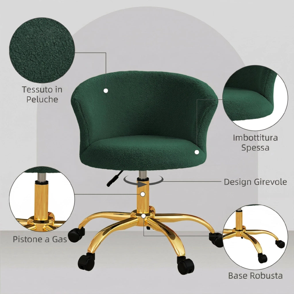 Sedia Girevole da Ufficio in Velluto ¨C Zephmum ¨C Verde Scuro, Struttura Acciaio