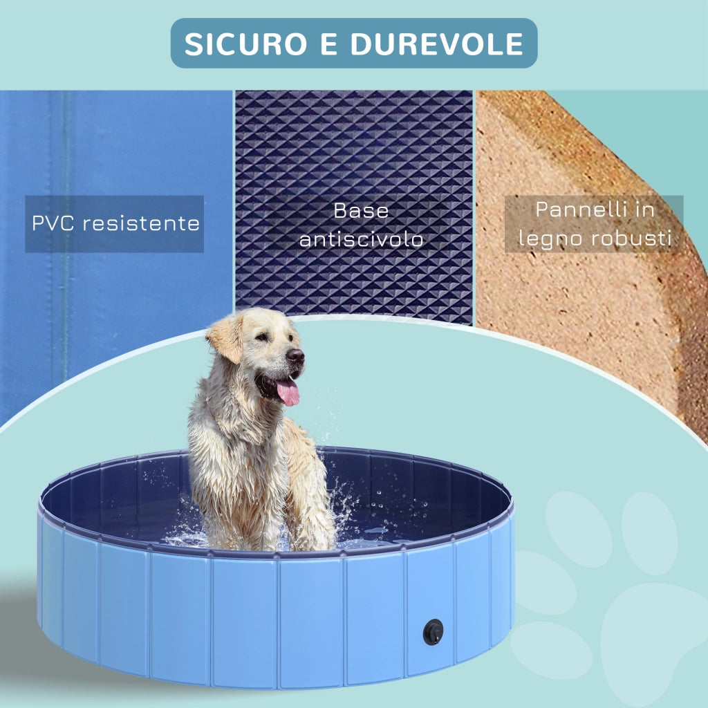 EasyComfort Piscina Pieghevole per Cani in Plastica Bordo Stabile per Animali Domestici Blu 120 x 30 cm (ØxH)