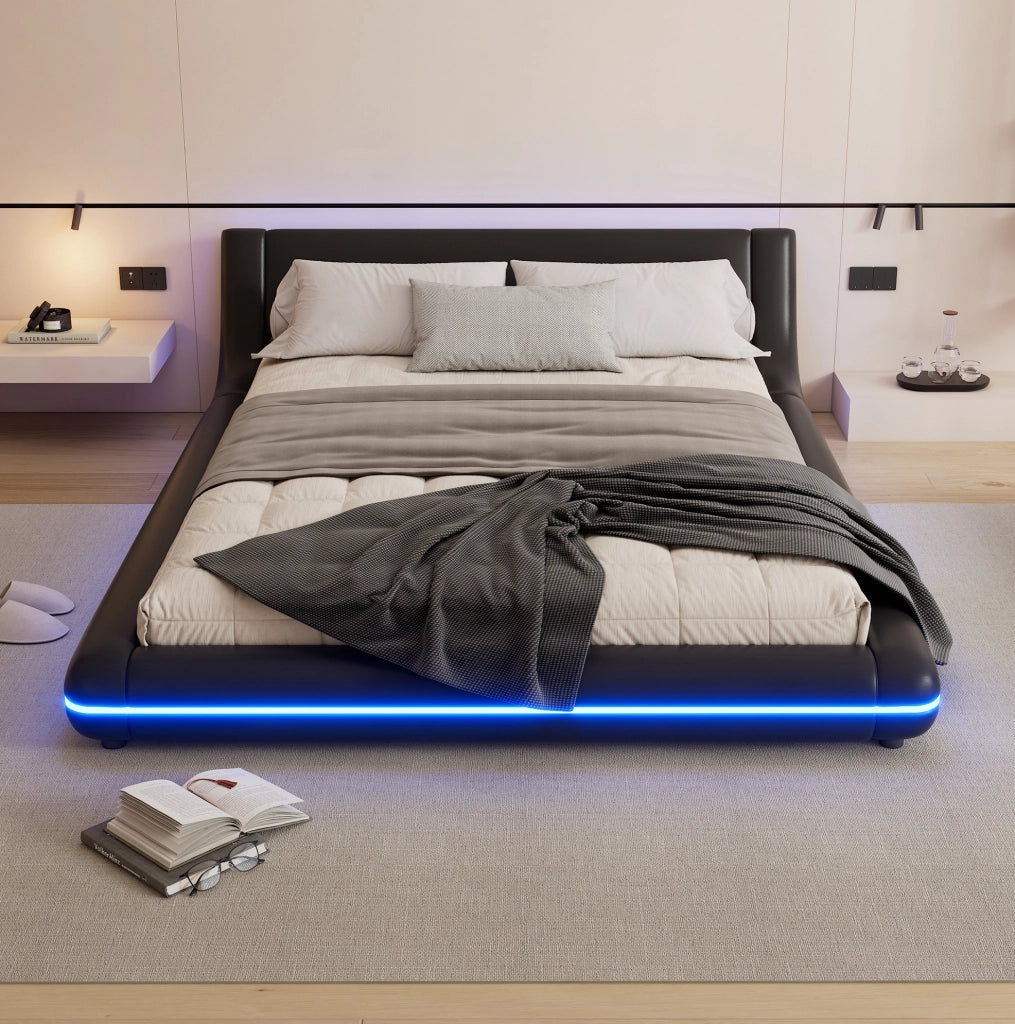 Letto basso 140x200 cm in PU con LED perimetrali