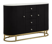 Consolle metallo dorato, tessuto nero e similmarmo, cassetti e ante 120x40x85cm Montpellier