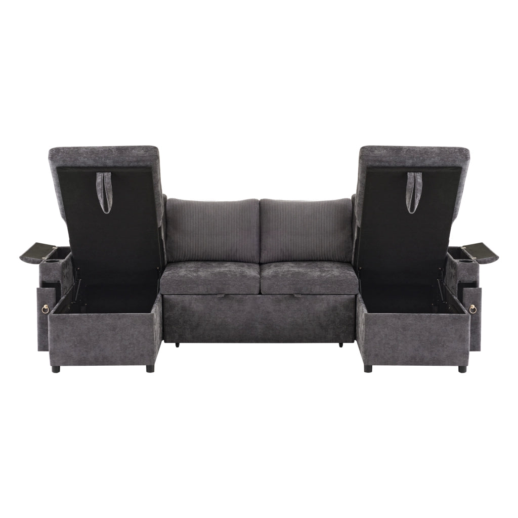 Divano letto angolare U 4 posti con cassetti ¨C MINIMAL ¨C grigio, cuscini inclusi