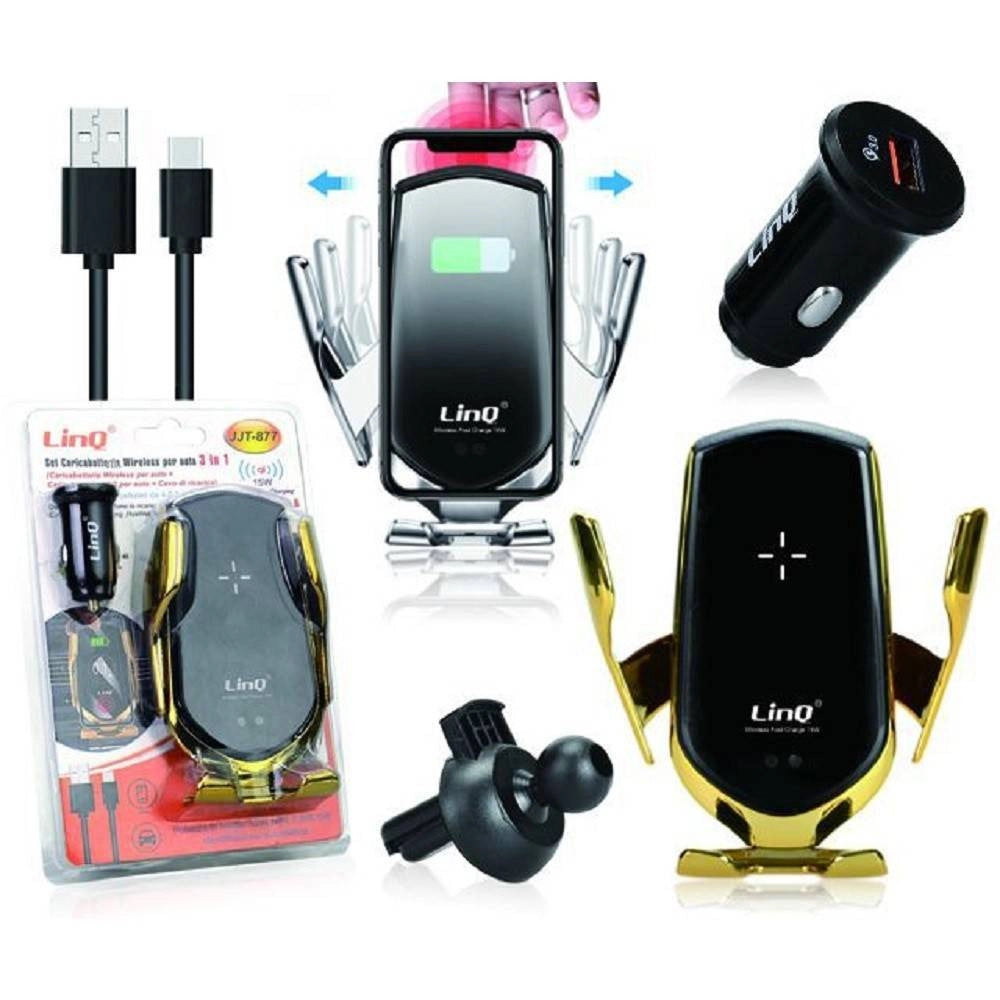Trade Shop - Kit Caricabatteria Wireless 3 In 1 Per Auto Universale Adattatore Cavi Jjt-877 -