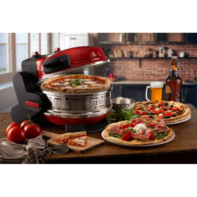 Forno pizza doppio 2300W, 2 pietre refrattarie, 5 livelli di cottura, 2 pale inox - Rosso