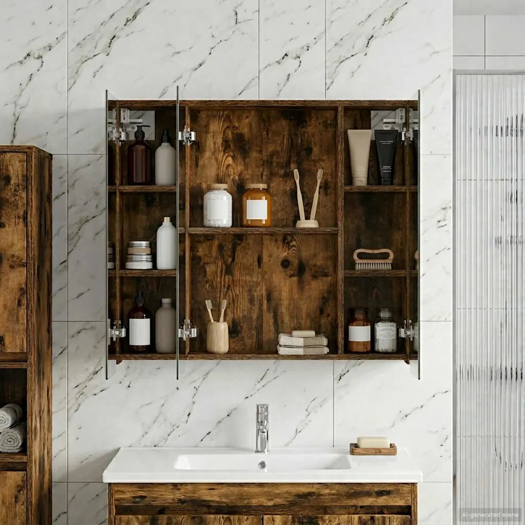 Mobiletto per specchio da bagno Rovere fumé 80 x 14.5 x 70 cm