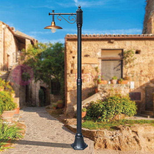 NIKE ANTRACITE Lampione da giardino 1 luce con piatto in ottone anticato