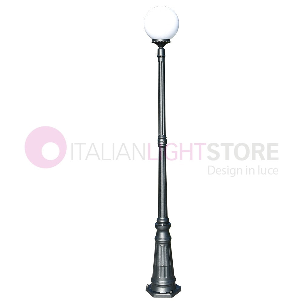 ORIONE ANTRACITE Lampione h. 208 per Esterno Giardino con sfera globo policarbonato d.25 GARDENLIGHT