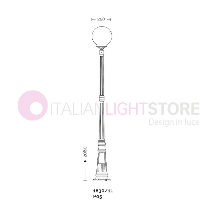 ORIONE ANTRACITE Lampione h. 208 per Esterno Giardino con sfera globo policarbonato d.25 GARDENLIGHT