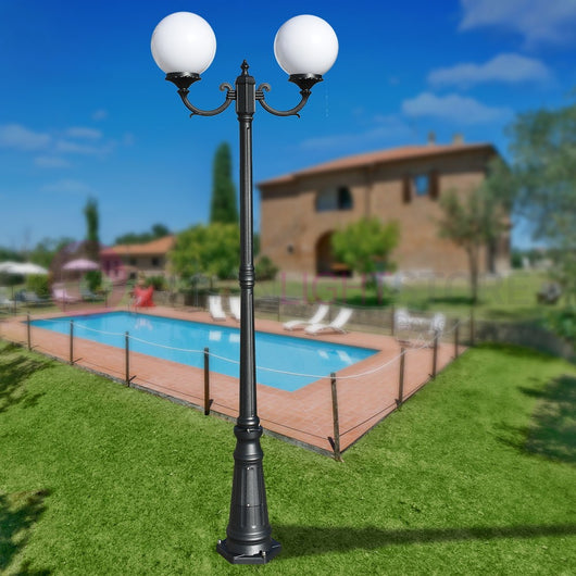 ORIONE ANTRACITE Lampione a 2 luci per Esterno Giardino con sfere globi policarbonato d.25 GARDENLIGHT