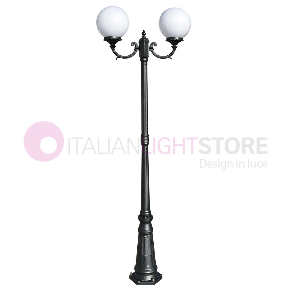 ORIONE ANTRACITE Lampione a 2 luci per Esterno Giardino con sfere globi policarbonato d.25 GARDENLIGHT