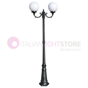 ORIONE ANTRACITE Lampione a 2 luci per Esterno Giardino con sfere globi policarbonato d.25 GARDENLIGHT