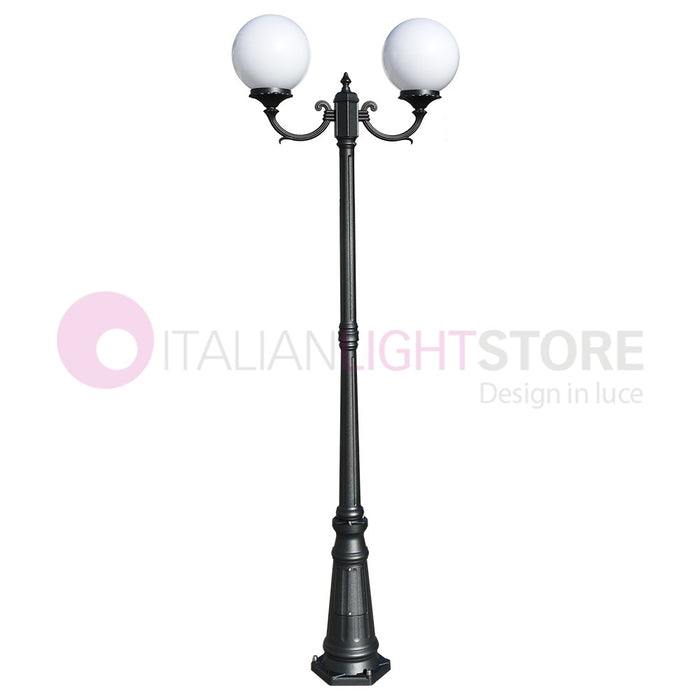 ORIONE ANTRACITE Lampione a 2 luci per Esterno Giardino con sfere globi policarbonato d.25 GARDENLIGHT