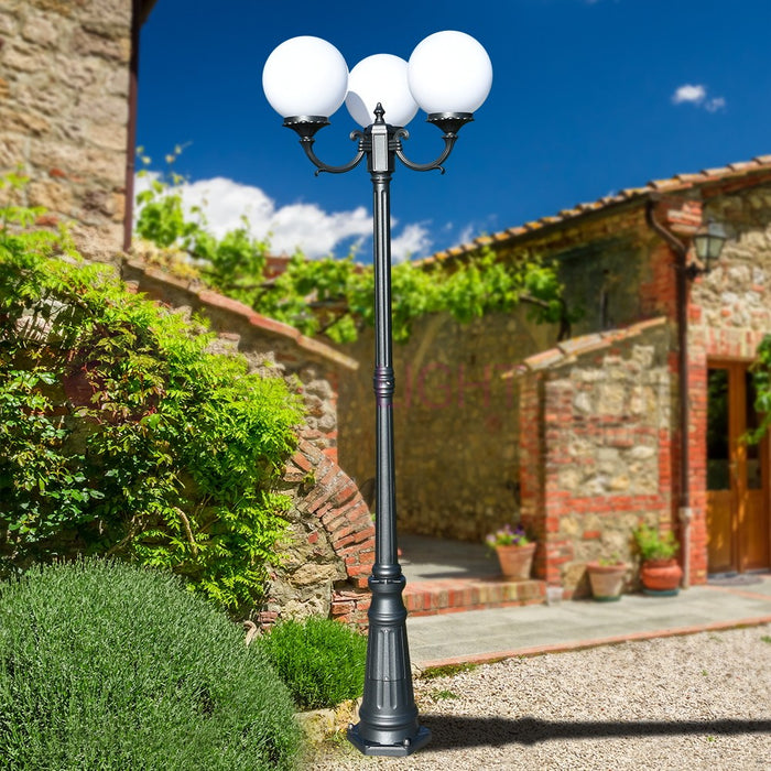ORIONE ANTRACITE Lampione a 3 luci per Esterno Giardino con sfere globi policarbonato d.25 GARDENLIGHT