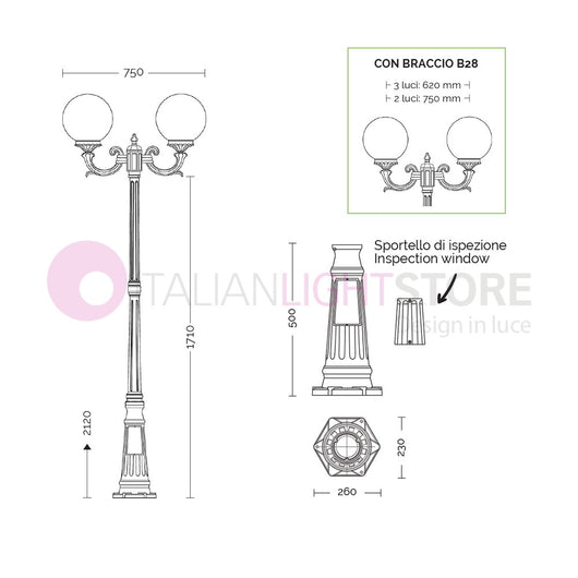 ORIONE ANTRACITE Lampione a 3 luci per Esterno Giardino con sfere globi policarbonato d.25 GARDENLIGHT