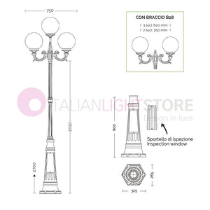 ORIONE ANTRACITE Lampione a 3 luci con rialzo  per Esterno Giardino con sfere globi policarbonato d.25