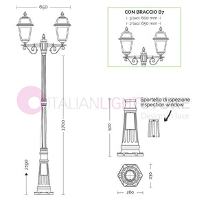 ARTEMIDE ANTRACITE Lampione h. 219 a 2 luci per Esterno Classico Lanterne Quadrate