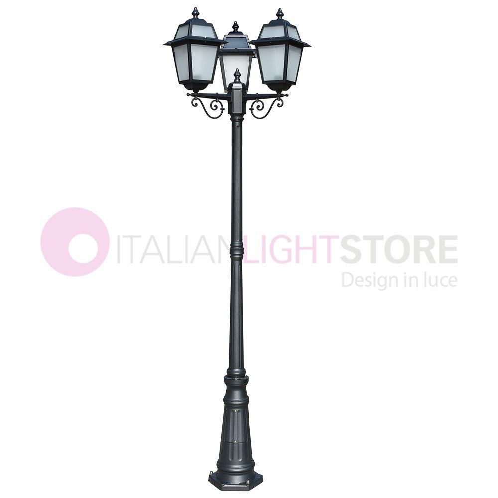 ARTEMIDE ANTRACITE Lampione h. 219 a 3 luci per Esterno Classico Lanterne Quadrate