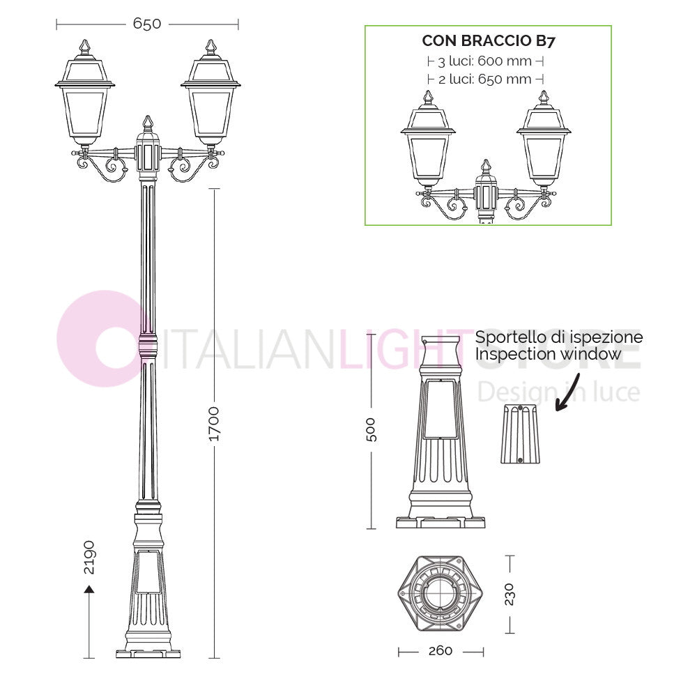 ARTEMIDE ANTRACITE Lampione h. 219 a 3 luci per Esterno Classico Lanterne Quadrate