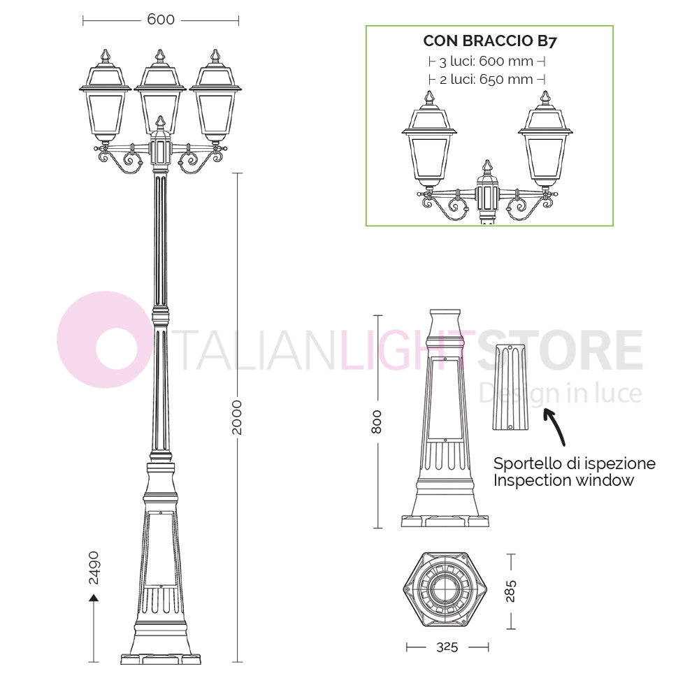 ARTEMIDE ANTRACITE Lampione h. 249 a 2 luci per Esterno Classico Lanterne Quadrate