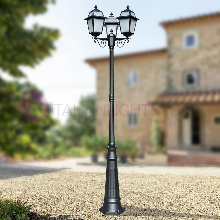 ARTEMIDE ANTRACITE Lampione h. 249 a 3 luci per Esterno Classico Lanterne Quadrate