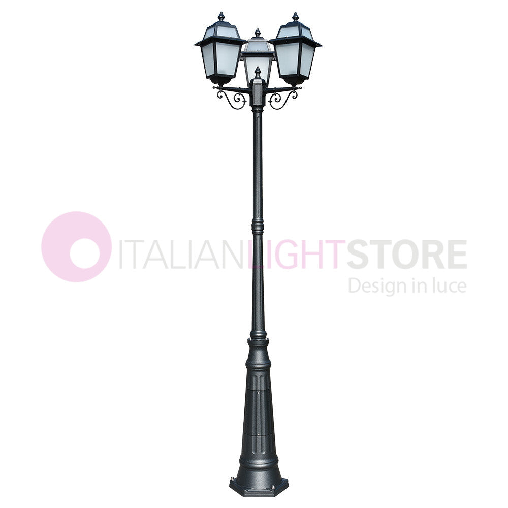 ARTEMIDE ANTRACITE Lampione h. 249 a 3 luci per Esterno Classico Lanterne Quadrate